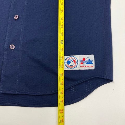 Majestic Vintage 90s Atlanta Braves #10 Chipper Jones MLB Jersey Navy Blue L