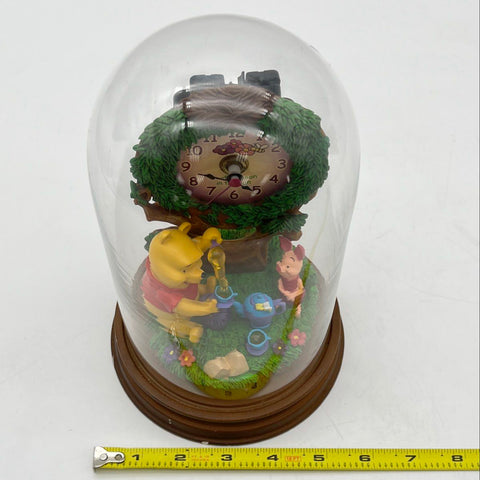 Disney Winnie the Pooh Piglet Tea Party Clock Figurine Glass Dome 9 Inch