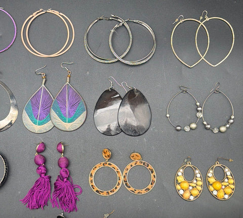 Fashion Statement Earrings Lot of 35 Pairs Big Hoops Tassels Geometric 1 lb