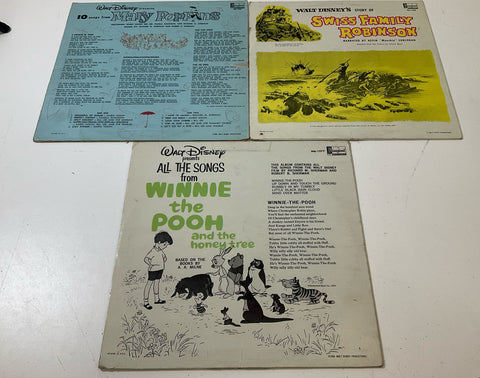 Vintage Walt Disney Records Lot Of 3 Winnie The Pooh Mary Poppins Swiss Family