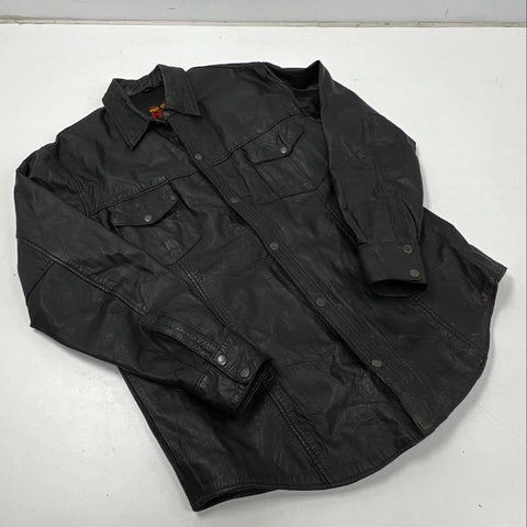 Vintage 90s Hot Leathers Snap Front Biker Leather Shirt Jacket Sz XL