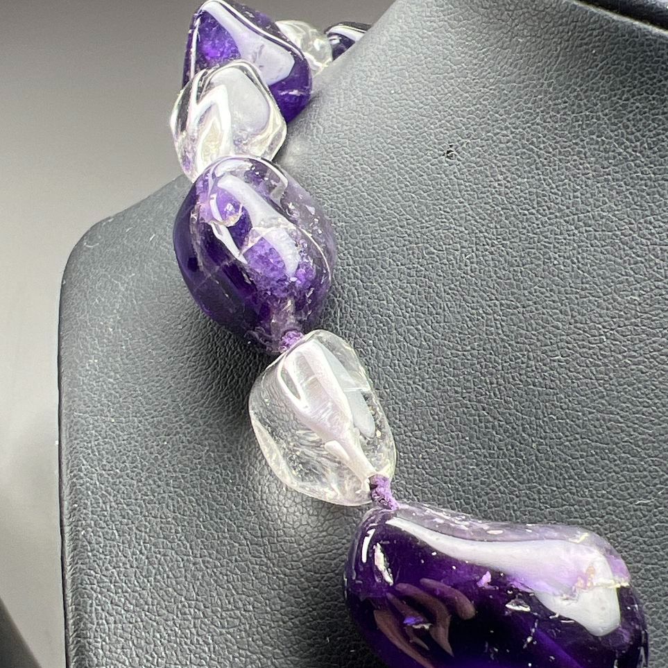 Large Purple and Clear Semi-Precious Stone Beaded Necklace