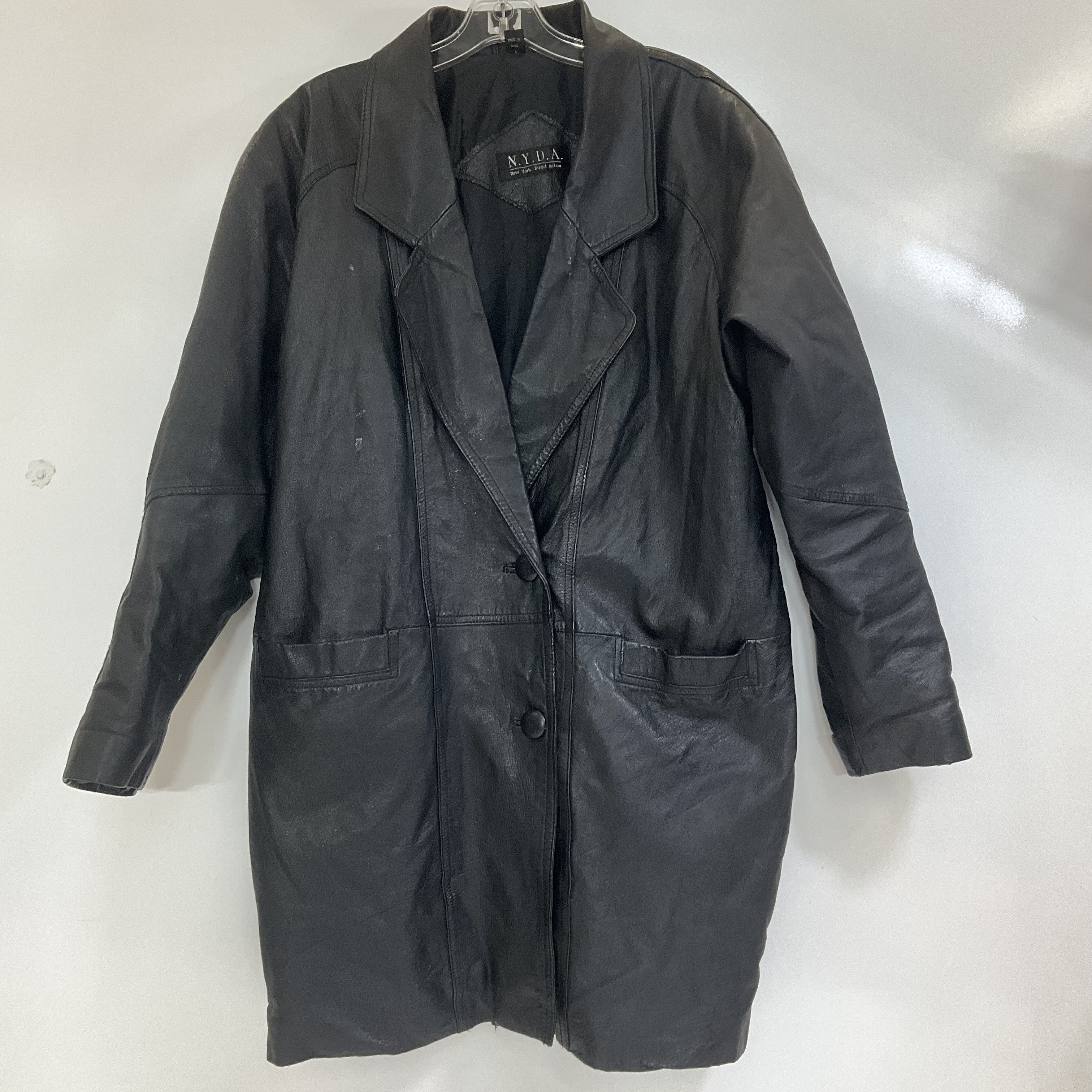 Vintage 90s NYDA Black Genuine Leather Longline Coat Womens Size L