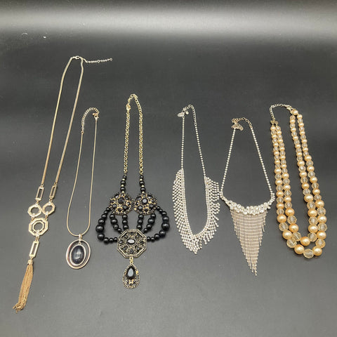 Vintage & Modern Statement Jewelry Lot of 6 Rhinestone Pearl Tassel Necklaces