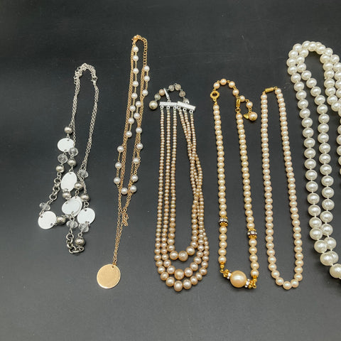 Faux Pearl Costume Jewelry Lot of 8 Necklaces Gold Silver Tone Multi-strand