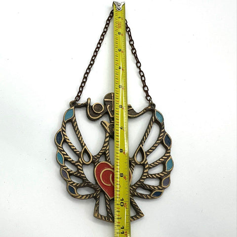 Terra Sancta Guild Vintage Bronze Enamel Dove Love Heart Hanging Art 4.5"
