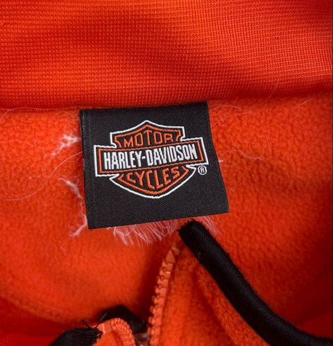 Harley-Davidson Vintage Y2K Mens Orange Full Zip Fleece Jacket Zanotti PA Sz L