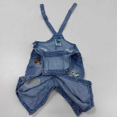 Disney Baby Toy Story Woody Buzz Best Buds Denim Overalls Romper Sz 6/9M