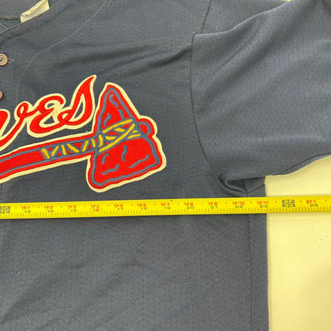 Majestic Vintage 90s Atlanta Braves #10 Chipper Jones MLB Jersey Navy Blue L