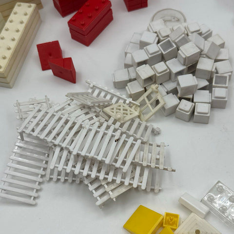 Vintage Elgo Toy Bricks Building Block Lot Mixed Parts Windows Fences Red White