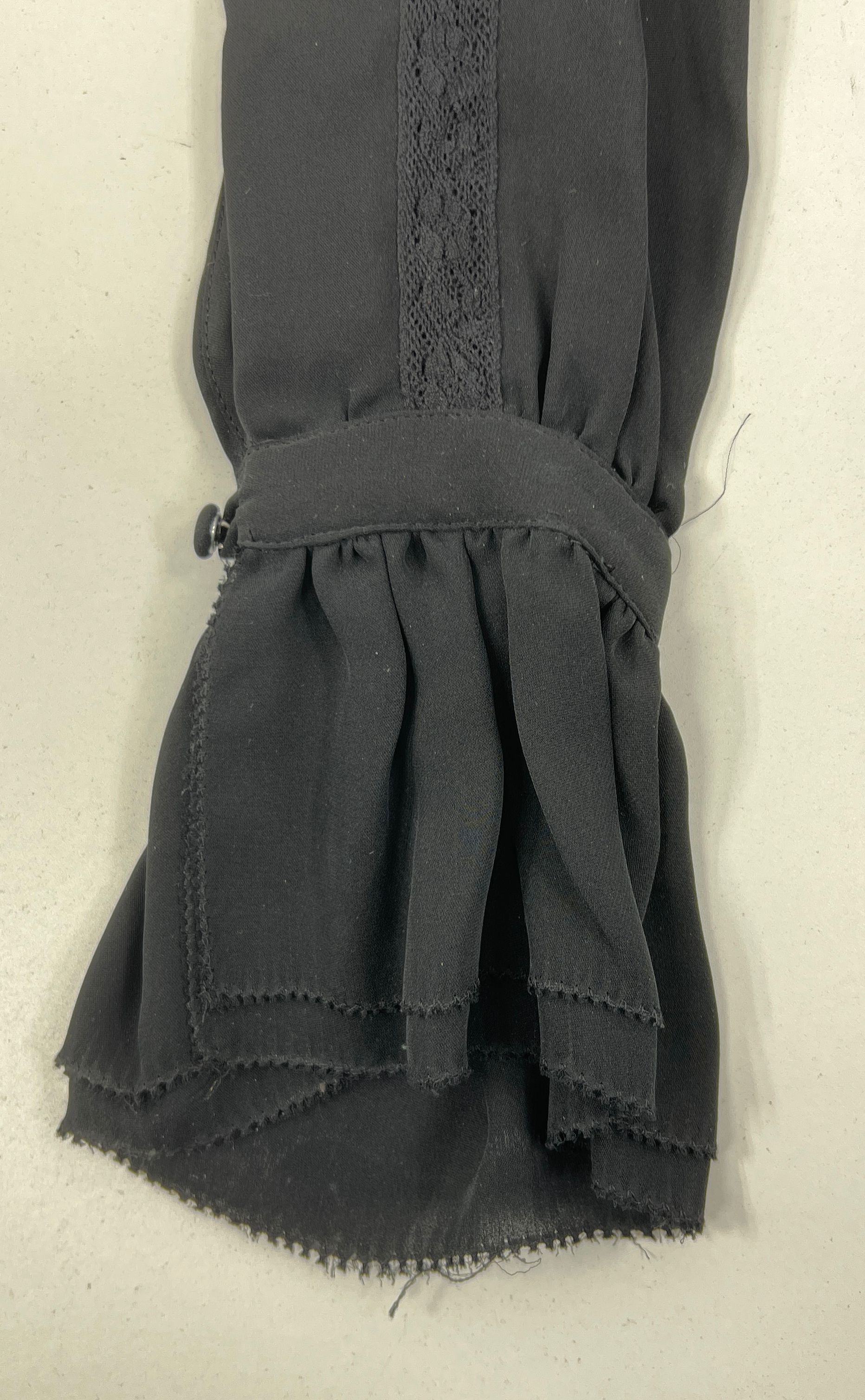Women's Rachel Zoe Black 100% Silk Lace Trimmed Long Sleeve Blouse - Size 6