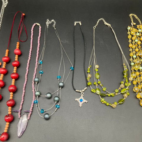 Vintage & Modern Costume Jewelry Lot of 10 Necklaces Boho Beaded Shell Cross