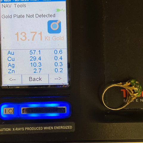 14K Yellow Gold Branches Setting Green Stone Ring Size 10 5.58g