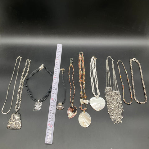 10 Necklace Jewelry Lot Mother of Pearl Abalone Shell Silver Tone Beaded