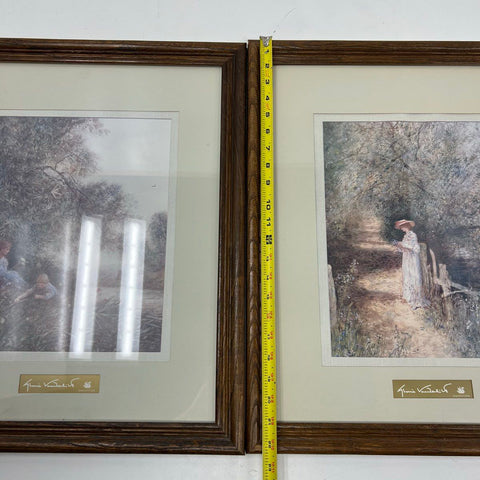 Gloria Vanderbilt Lot 2 Framed Art Prints 16.5x13.5 Romantic Genre Scenes Signed