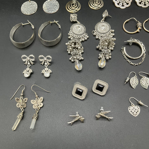 Silver Tone Fashion Earrings Hoops Dangles Boho Style Jewelry Lot 22 Pairs