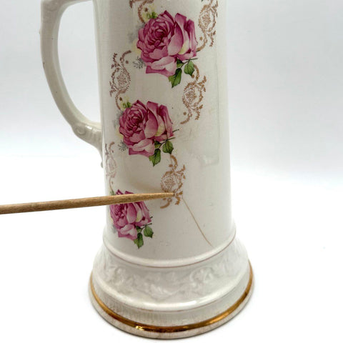 Royal Firenze China Pitcher Pink Rose Floral Gold Trim Victorian Style Vintage