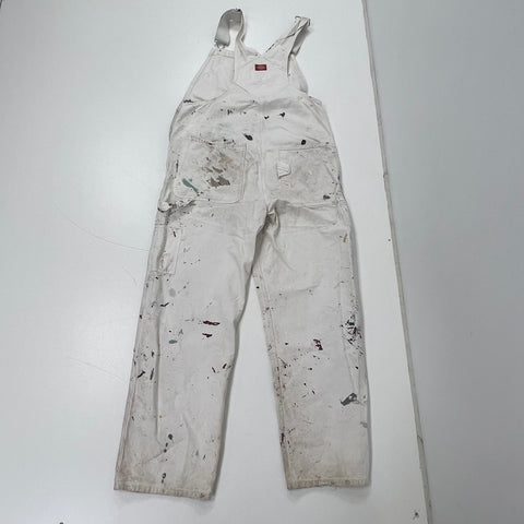Dickies White Paint Splatter Distressed Workwear Bib Overalls Men's 38x29