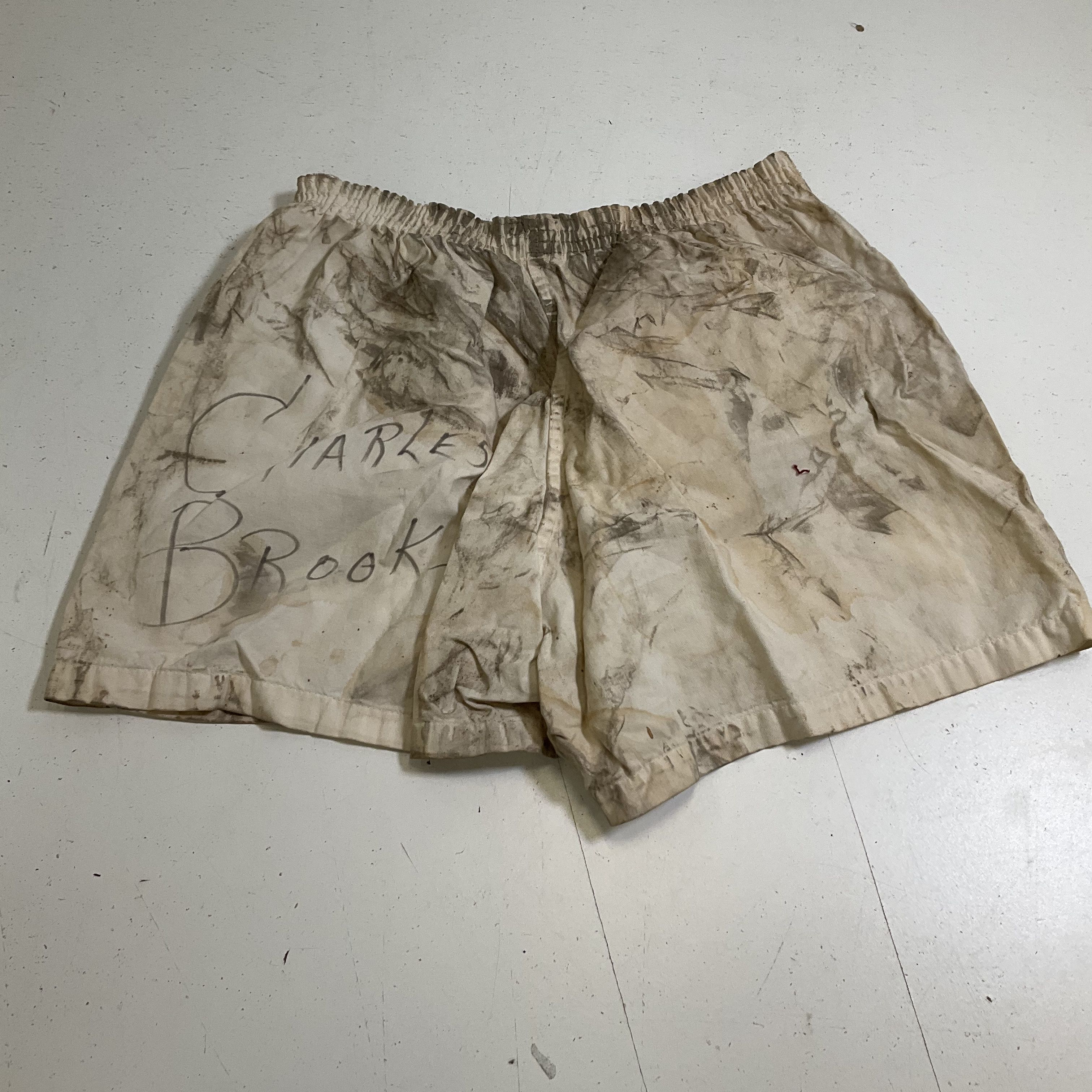 Vintage 70s Pepperell Off White Thrashed Cotton Distressed Gym Shorts Men's 34