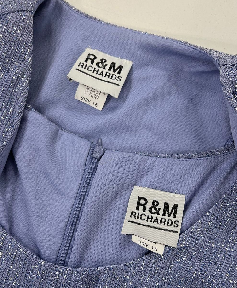 Vintage R&M Richards Periwinkle Sparkle 2-Piece Dress & Jacket Set Sz 16
