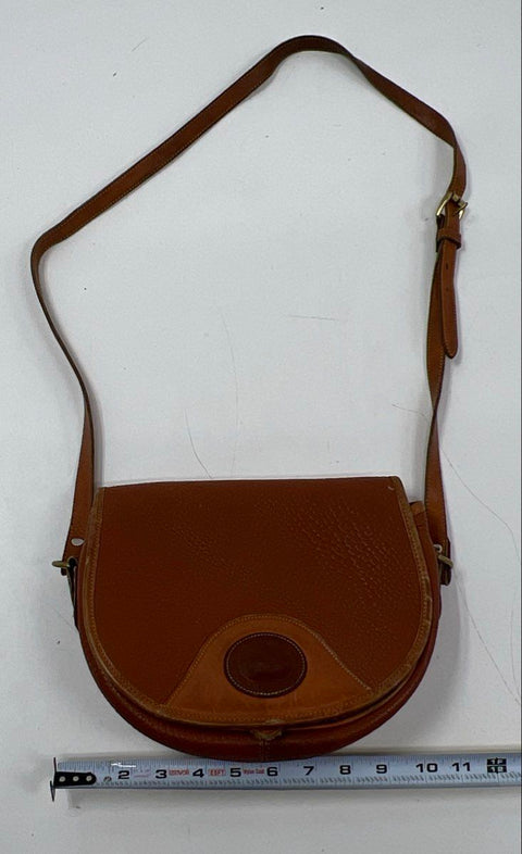Vintage Dooney & Bourke British Tan All Weather Leather AWL Saddle Crossbody Bag