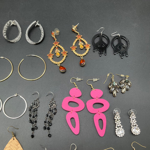 Contemporary Costume Pierced Earrings Lot of 28 Pairs Hoops Teardrops