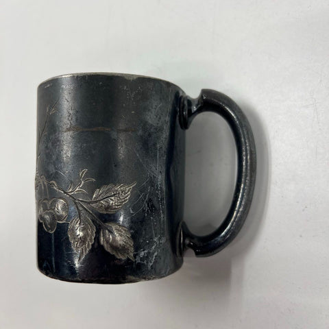 Antique James W Tufts Boston Quadruple Plate Child's Cup Mug Etched Cherry 1380