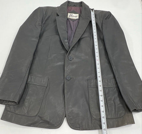Vintage 80s Berman's Leather Blazer Two-Button Jacket Gray Sz 44