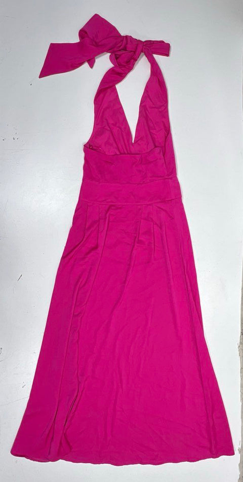Banana Republic Women's Pink Halter Maxi Dress V-Neck Tie Neck Pleated Sz 4 NWT