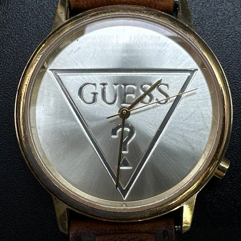 Vintage Guess Watches Lot of 2 1996 Logo Dial Embossed Leather Straps