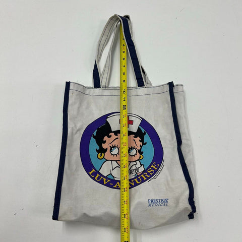 Vintage 90s Betty Boop Luv-A-Nurse White Canvas Tote Bag Prestige Medical