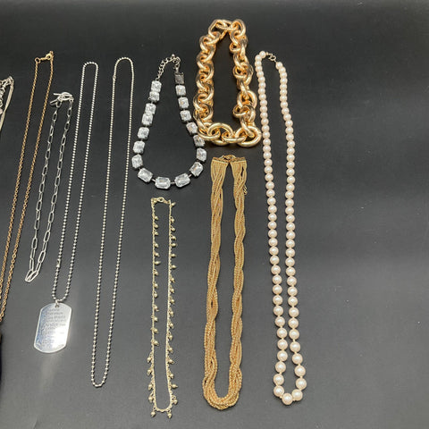 Fashion Jewelry Necklace Lot 11pc Gold Silver Tone Rhinestone Pearl Tassel