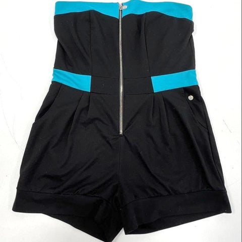 Apple Bottoms Women's Black Blue Strapless Zipper Romper Vintage Y2K Pockets SzL