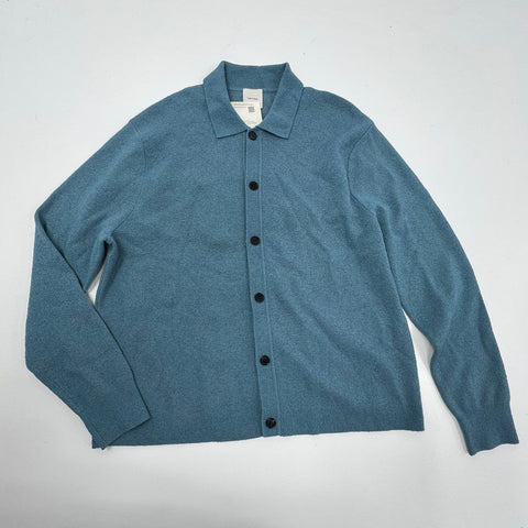 Calvin Klein Men's Blue Cardigan Sweater Collared Wool Blend NWT Sz XL