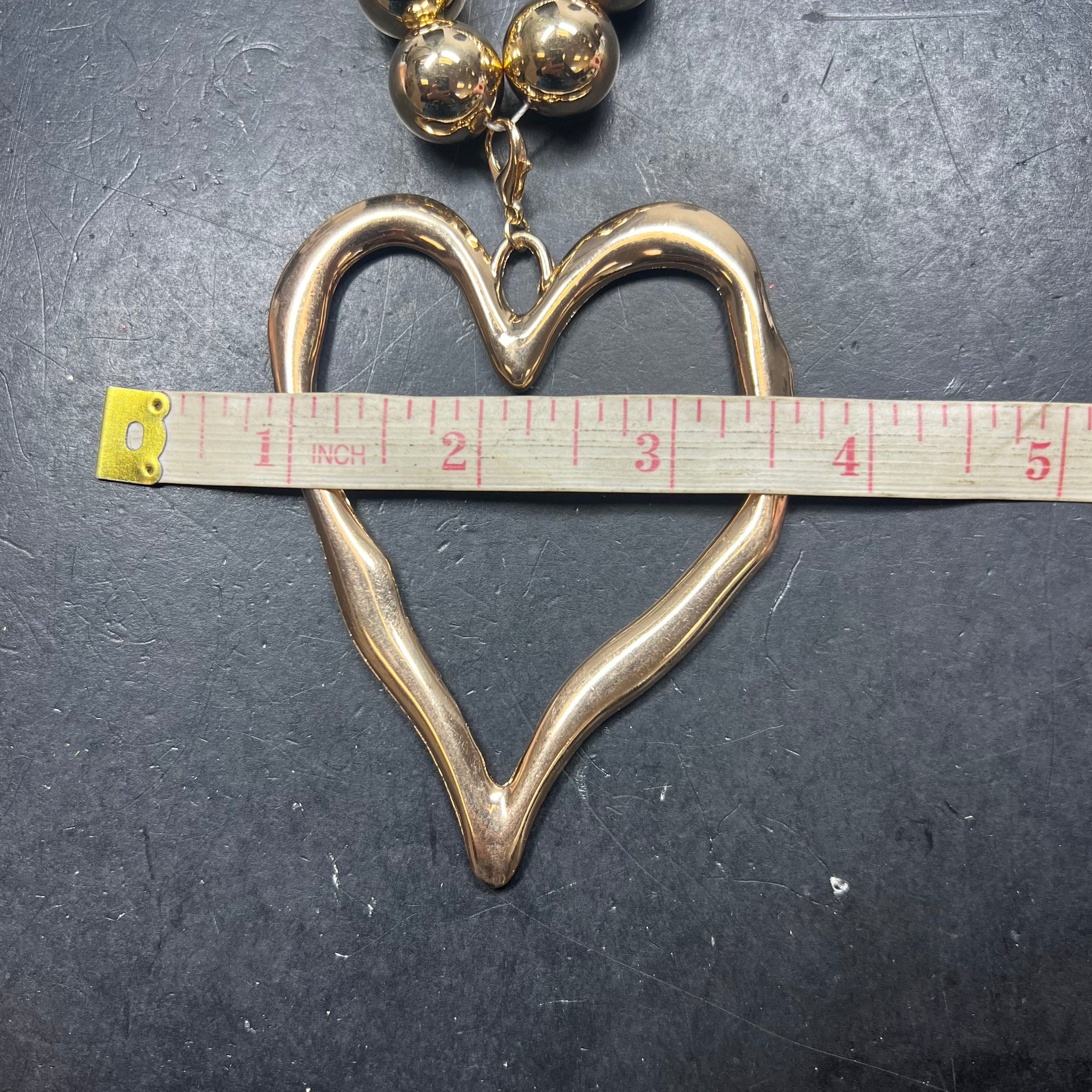 Costume Gold Tone Large Heart Pendant on Beaded Bauble Chain Unbranded