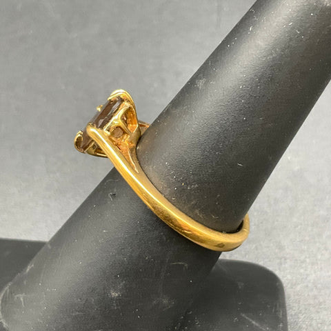Vintage Avon 18K HGE Brown Faceted Faux Smoky Quartz Solitaire Ring Size 7