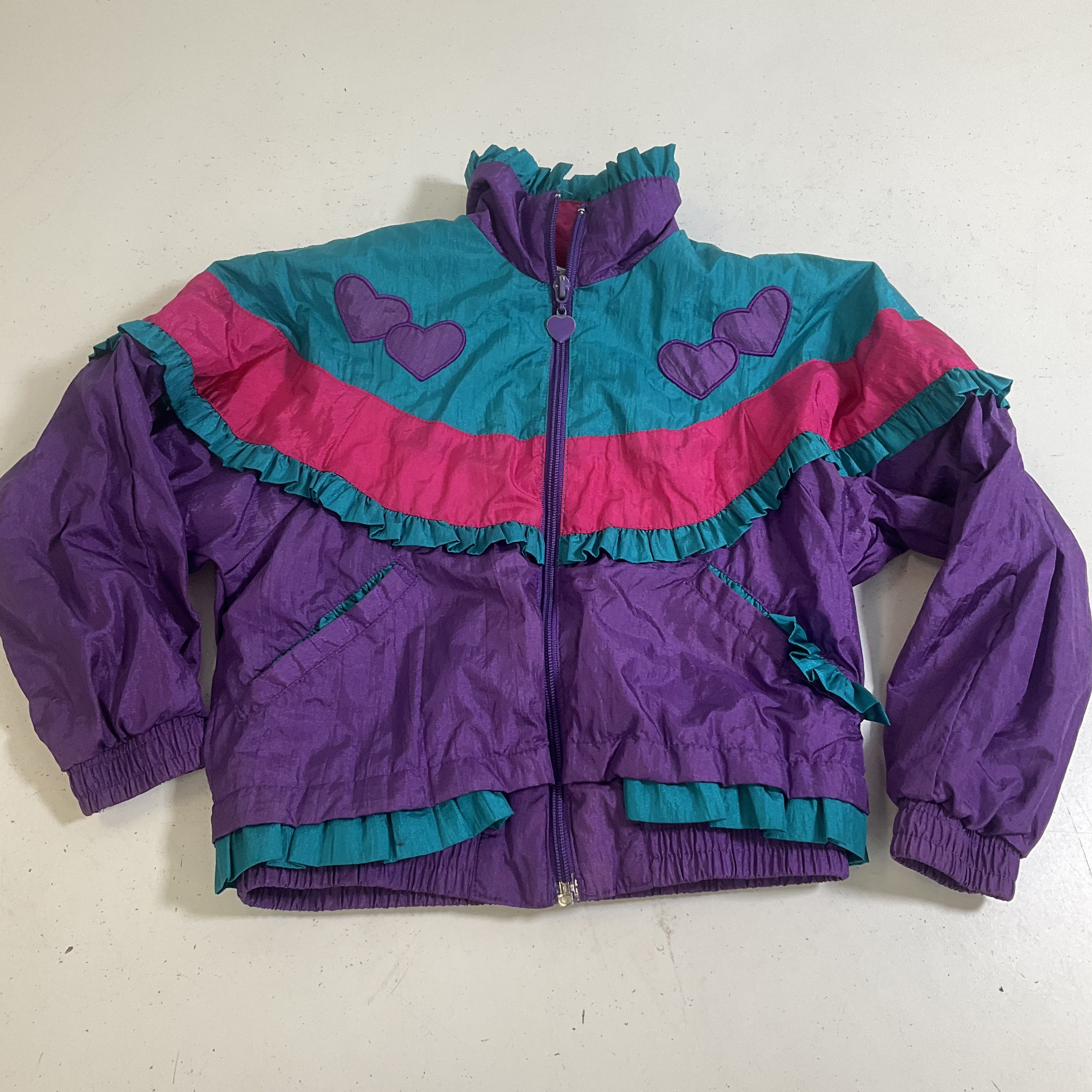Vintage 90s Image Color Block Ruffle Heart Windbreaker Jacket Kids Size 4