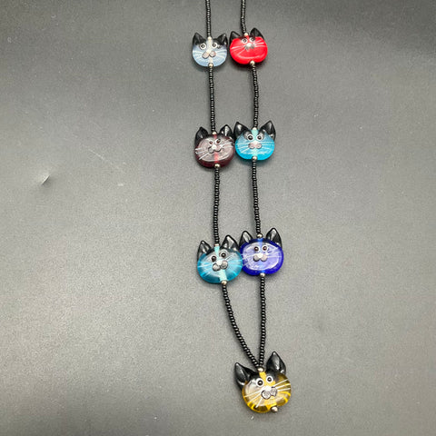 Vintage Handmade Art Glass Lampwork Cat Necklace & Earrings Jewelry Set