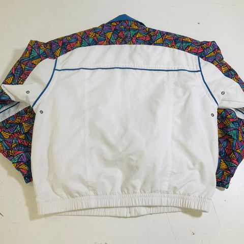 Vintage 90s Head White Multicolor Geometric Color Block Windbreaker Jacket