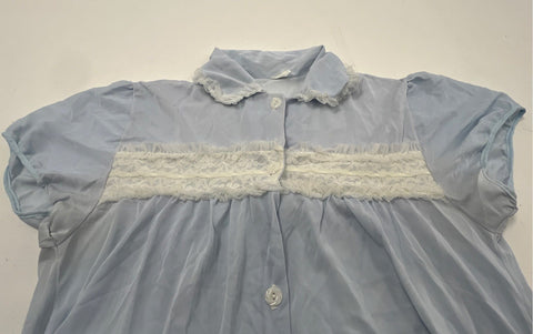 Vintage 70s Kickaway Blue Lace Babydoll Pajama Top Sleep Shirt Sz S