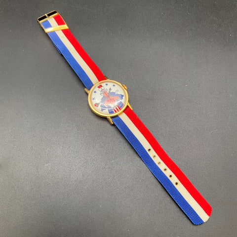 Vintage Uncle Sam Vote Manual Wind Watch Gold Tone Case Patriotic NATO Strap