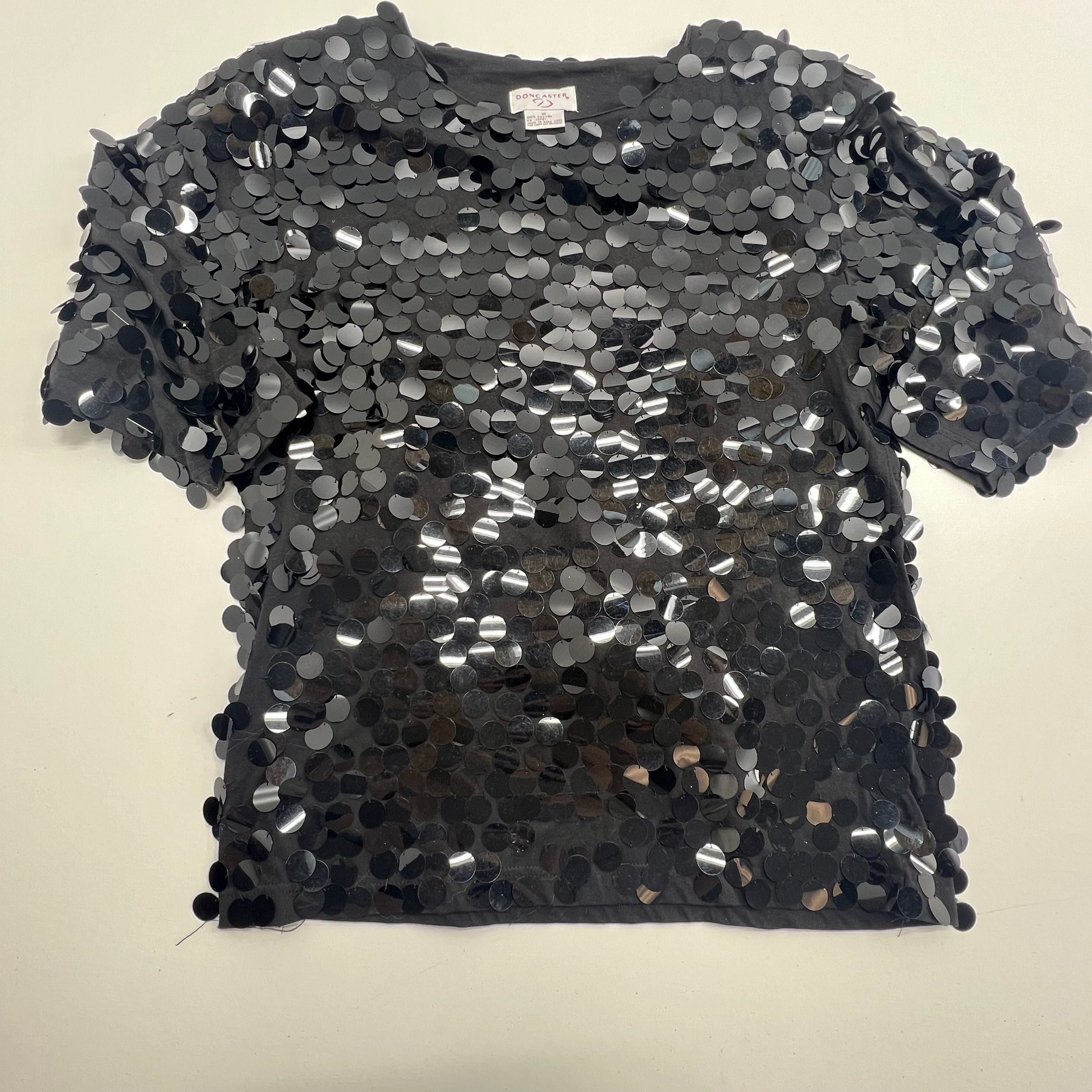 Doncaster Black Big Sequins Black Quarter Sleeve Blouse - Size M