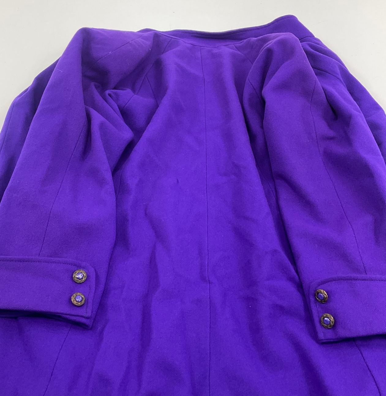 Vintage 80s Leslie Fay 100% Wool Coat Made in USA Purple Funnel Neck Size 4