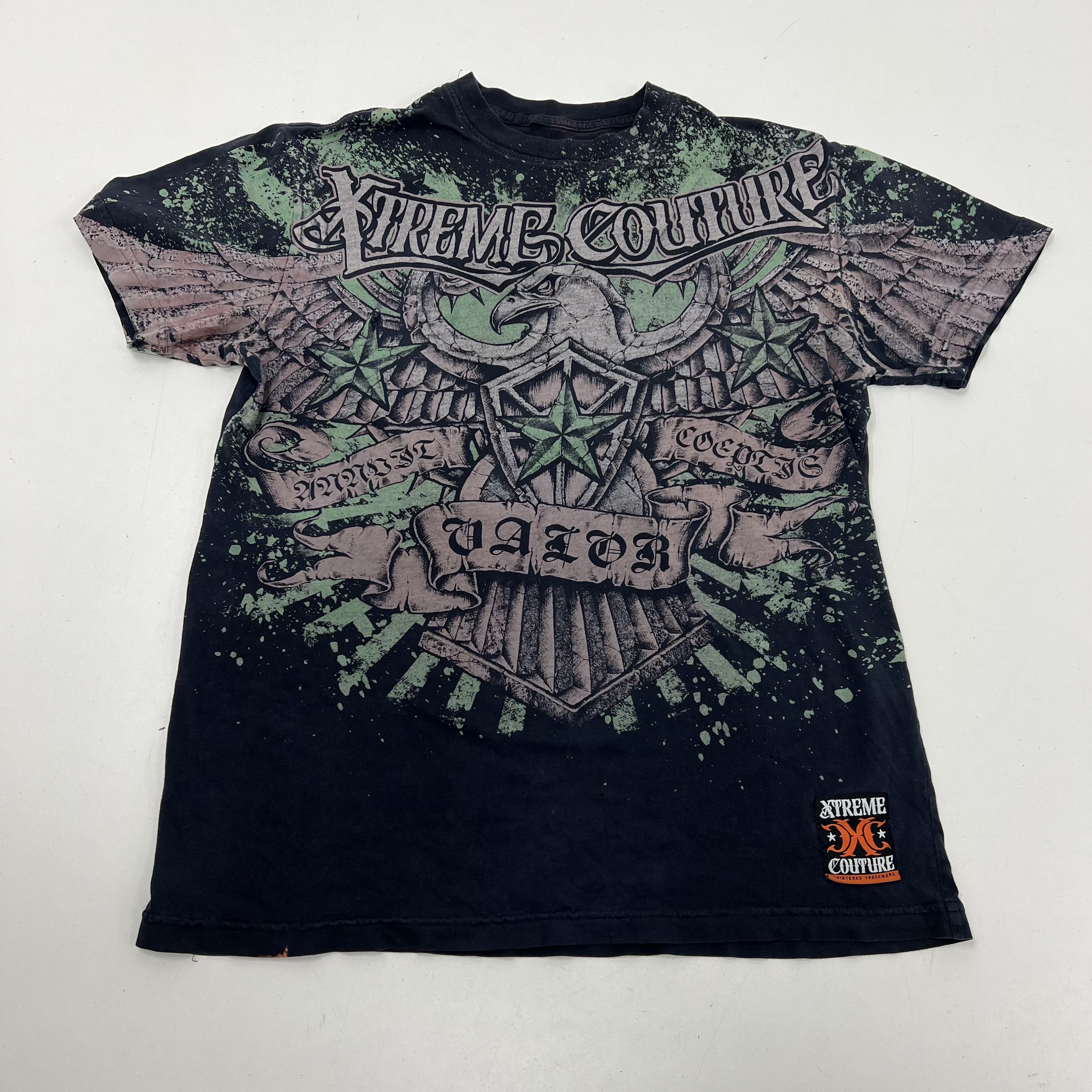 Y2K Vintage Xtreme Couture Affliction T Shirt AOP Valor Eagle Graphic USA Mens M