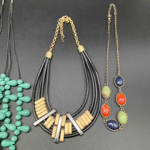 Mixed Fashion Jewelry Lot 7 Necklaces Boho Bib Statement Multi-Strand Cord