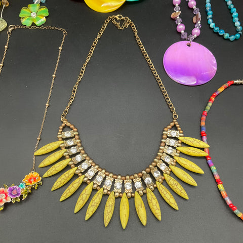Vintage to Modern Costume Jewelry Lot 1.1 lbs Beaded Statement Necklaces 11pc