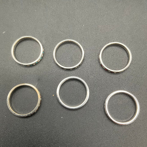 Rhinestone Stacking Band Costume Jewelry Lot of 6 Silver Tone Rings Size 8