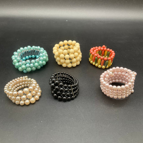 Vintage Costume Jewelry Lot 6 Mid-Century Retro Wrap Expansion Bead Bracelets