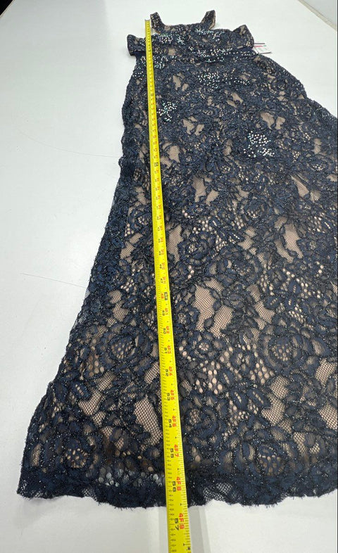 NWT Cachet Women's Black Lace Beaded Halter Maxi Gown Open Back Dress Size 8