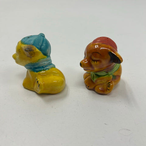 Vintage Dog Puppy Salt & Pepper Shakers Ceramic Hand Painted Made in Japan